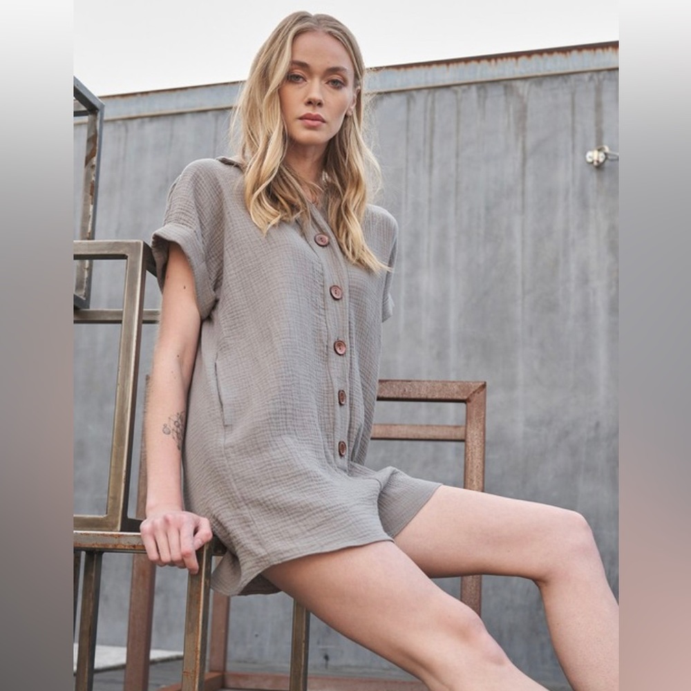 NEW Ces Femme olive colored cotton gauze romper
